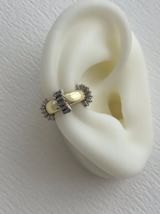 Özel Seri Baget Taşlı Tırtık Tasarım Gold Earcuff Küpe