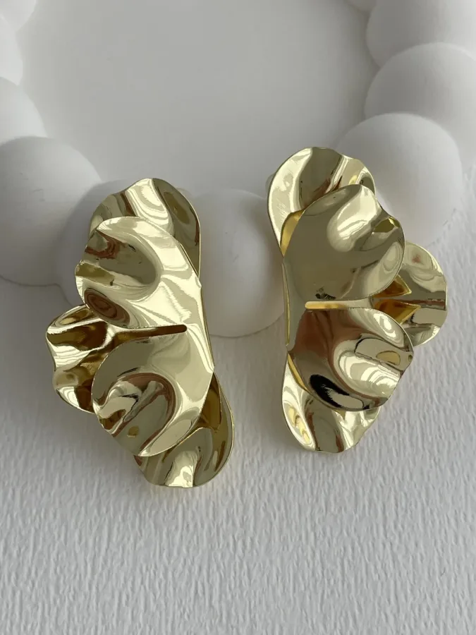 Özel Seri Yaprak Tasarım Gold Küpe