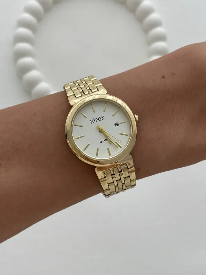Yuvarlak Tasarım Kadranı Beyaz Gold Vintage Saat