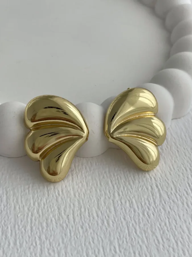 Çelik Üçlü Damla Tasarım Gold Küpe