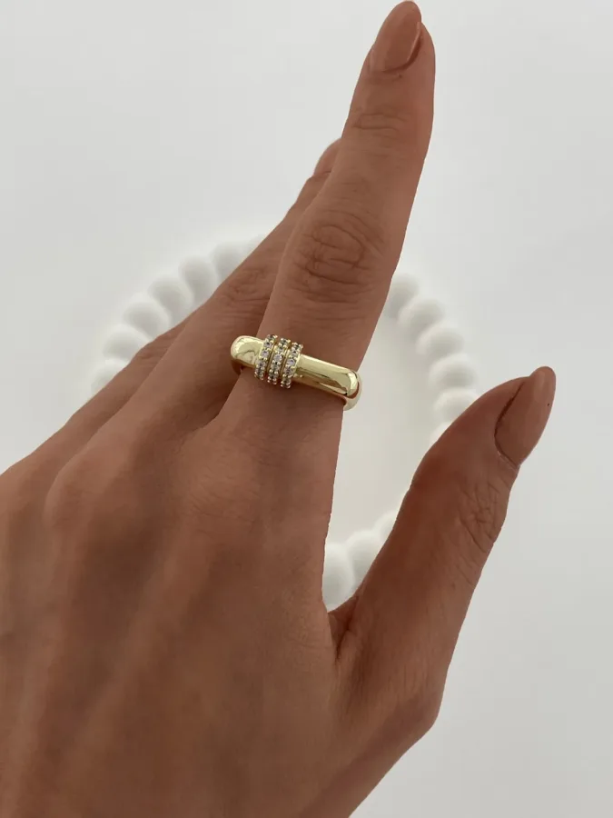 Özel Seri Zirkon Taşlı Marka Model Gold Ayarlanabilir Yüzük