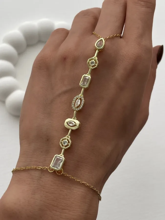 Özel Seri Baget Taşlı Geometrik Tasarım  Gold Marka Şahmeran