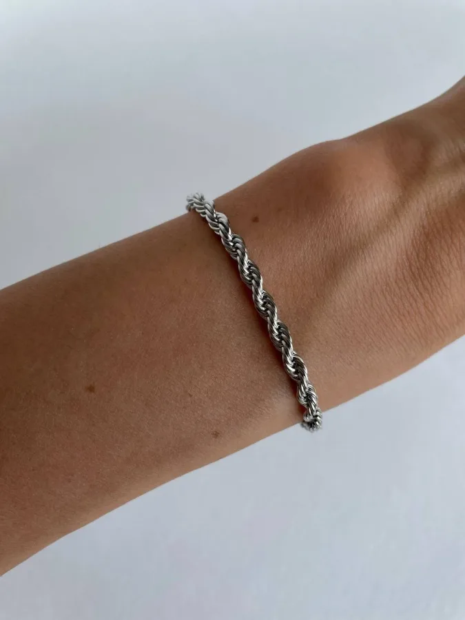 Çelik Gümüş 3mm Burgu Zincir Bileklik